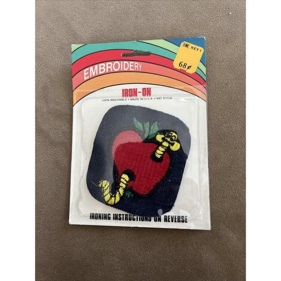 Midwest Embroidery Other - NEW VTG Apple And Worm Iron-On Patch Jacket Hat Vest HTF Great Teacher Gift